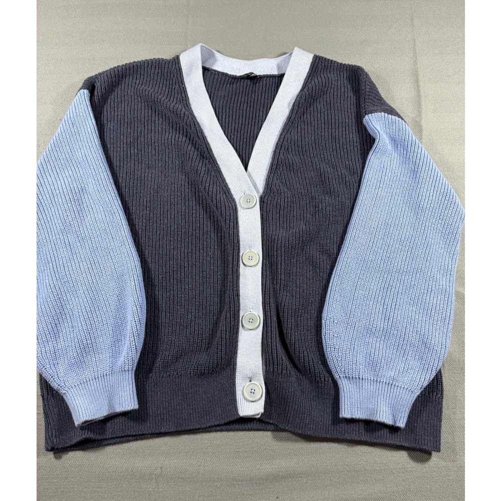 Talbots Women XL Ribbed Cardigan Sweater Navy Blue Pima Cotton KH5440